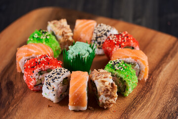 Variety of sushi freshly prepared
