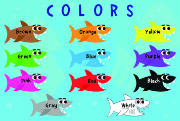 Colors cute fish poster for kids