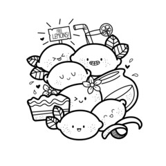 Lemons doodle coloring page vector