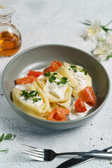 Crepes with cottage cheese and salmon