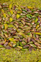 Pistachio kadayif dessert. Mediterranean cuisine delicacies. Close-up. Local name fistikzade kadayif