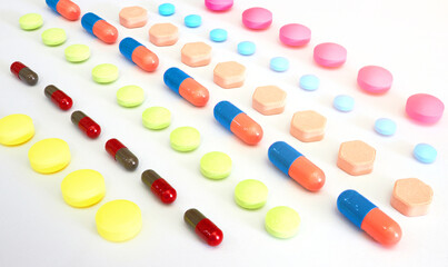 variety of kinds of drug in line in Medical healthcare manufacturing factory concept