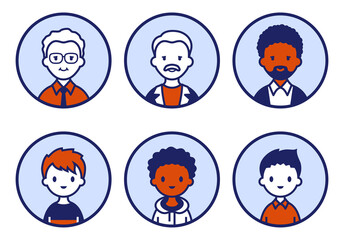 Old men and children avatars flat icon set