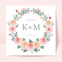 Save The Date Flower Wreath Frame Template Watercolor Design