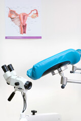 Gynecological room chair eguipment tool clinic lens white background