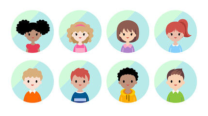Children avatars flat icon set