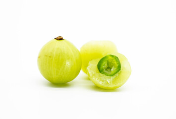 gooseberry fruits or Amalaki slice isolated on white background. macro