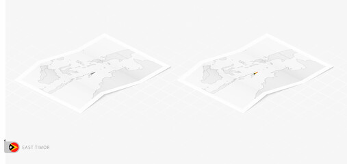 Set of two realistic map of East Timor with shadow. The flag and map of East Timor in isometric style.