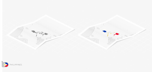 Set of two realistic map of Philippines with shadow. The flag and map of Philippines in isometric style.