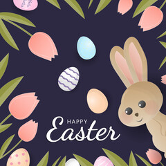 Easter background with easter egg and tulips frame