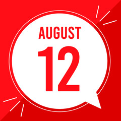 A vector illustration with text: August 12 st day. White balloon on a red backgound.