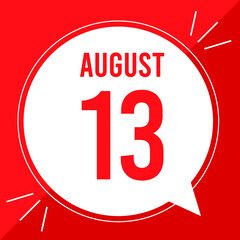 A vector illustration with text: August 13 st day. White balloon on a red backgound.