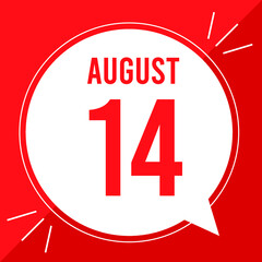 A vector illustration with text: August 14 st day. White balloon on a red backgound.