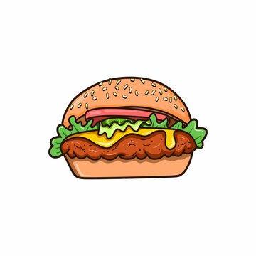 Cartoon tasty big hamburger with cheese vector illustration