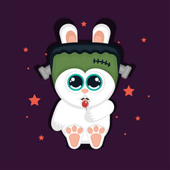 Isolated cute rabbit cartoon character with a zombie costume Vector
