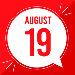A vector illustration with text: August 19 st day. White balloon on a red backgound.