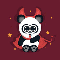 Isolated cute panda cartoon character with a demon costume Vector