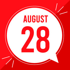 A vector illustration with text: August 28 st day. White balloon on a red backgound.