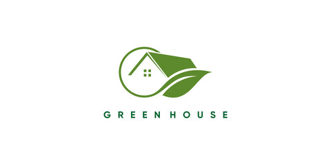 Green house logo design with creative modern concept Premium Vector