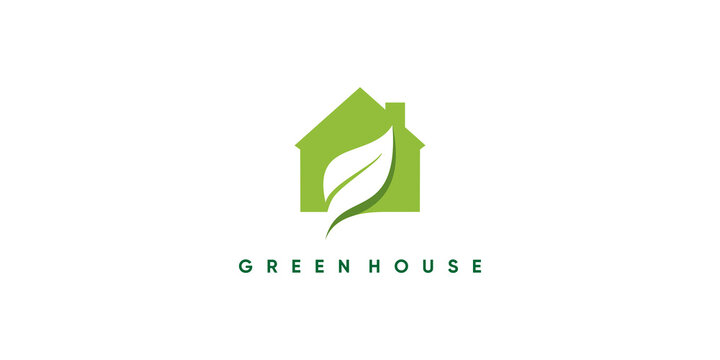 Green house logo design with creative modern concept Premium Vector