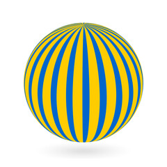 Decorative ball with yellow vertical stripes on a blue background. Design elements for advertising flyer, presentation template, brochure layout, book cover. 