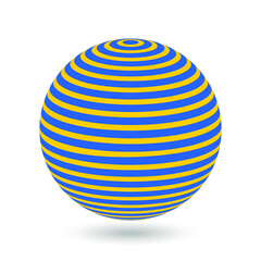 Decorative ball with yellow horizontal stripes on a blue background. Design elements for advertising flyer, presentation template, brochure layout, book cover. Vector.