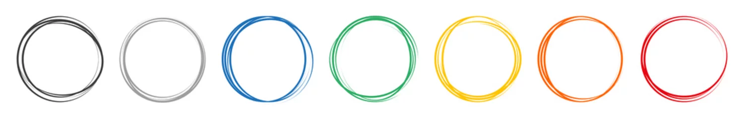 Fotobehang Set van creatieve cirkel lijn schets. Kleurrijke cirkelkrabbel, potlood of pengraffiti. Grafisch element voor berichtnotitieteken, abstracte cirkelkrabbel, krabbel. Vector. © SVIATOSLAV