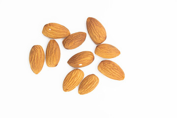Almond nuts isolated on white background with full depth of field.