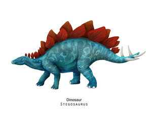 Stegosaurus illustration. Dinosaur with crest on back. Red crest © inna72