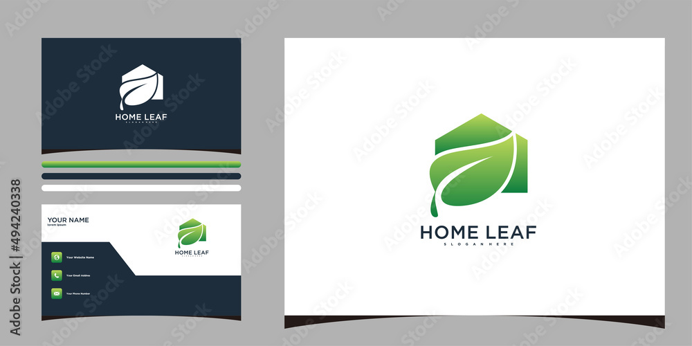 Poster Leaf Home logo vector with gradient unique and bussines card. Premium Vector