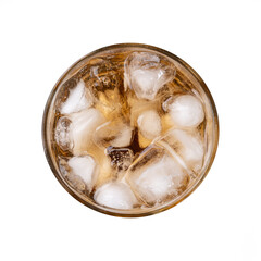 Guarana soda, typical brazilian soft drink in a cup with ice isolated over white background