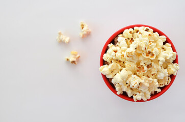 popcorn on white background closeup view from above