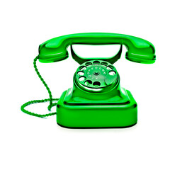 Telefon in grüner Farbe freigestellt auf weißem Hintergrund