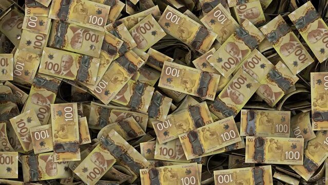 Falling Canadian Dollar Bills Money  Filling Up Screen And Emptying Transition
