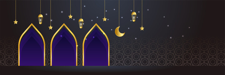 Stylish blue golden mosque design islamic banner background