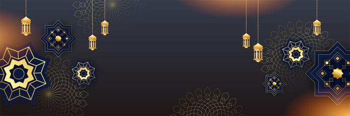 Stylish blue golden mosque design islamic banner background