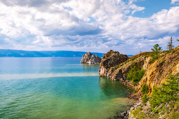 Shamanka Rock or Cape Burkhan on Olkhon Island in Lake Baikal