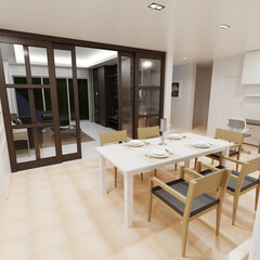 Home decor. Living room. Stylish interior 3D render. Modern apartment 3D illustration.