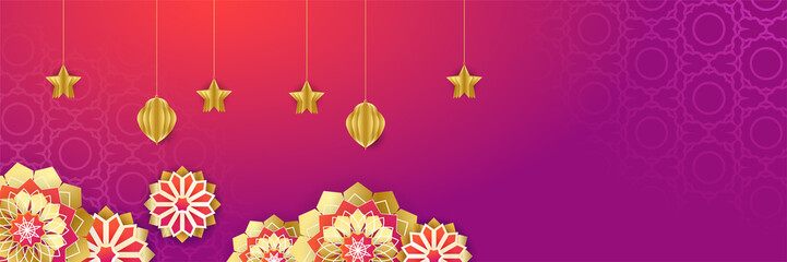 Stylish golden mosque design islamic banner background