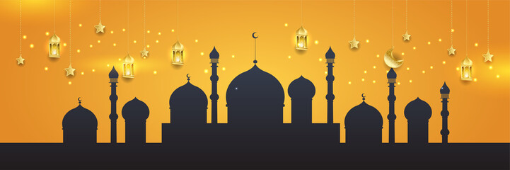 Stylish golden mosque design islamic banner background