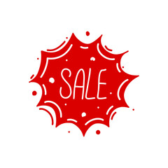 Hand drawn bright red expressive label with sale inside
