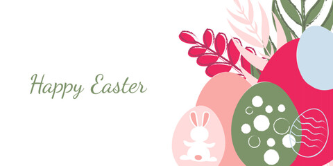 Easter vector banner  with place for text decorated with eggs and flowers