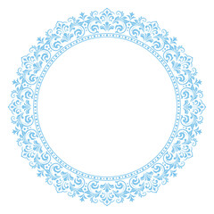 Decorative frame Elegant vector element for design in Eastern style, place for text. Floral blue and white border. Lace illustration for invitations and greeting cards