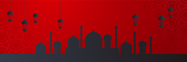 Stylish red golden mosque design islamic banner background