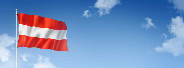 Austrian flag isolated on a blue sky. Horizontal banner