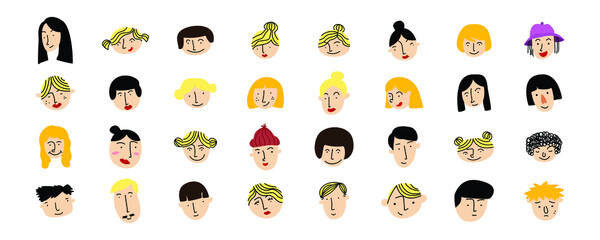 cute portrait illustration. head of people in diversity