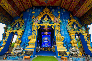 Fototapeta premium Wat Rong Suea Ten-Chiang Rai:24 September 2021,tmosphere inside the temple,there is an old white Buddha image,tourists from around the world always come to make merit,Rim Kok Subdistrict,Thailand