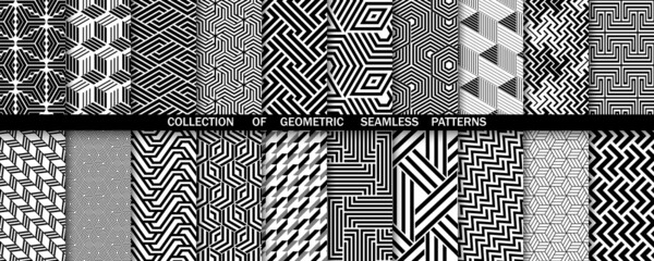 Geometric set of seamless black and white patterns. Simple vector graphics