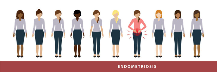 Obraz premium one in ten women has endometriosis illustration of different women one with abdominal pains