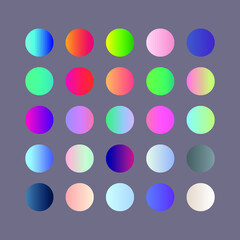 25 Set of round Vector Gradient. Multicolor Sphere. Modern abstract background texture.